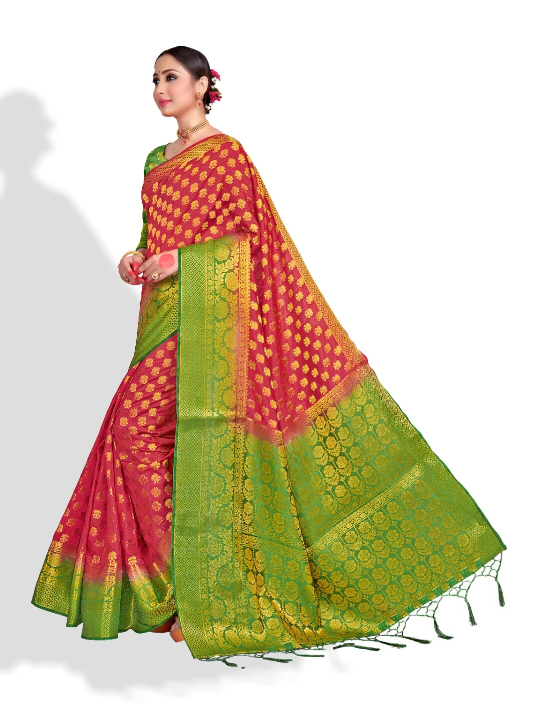 

Vardha Ethnic Motifs Woven Design Zari Art Silk Banarasi Saree, Red