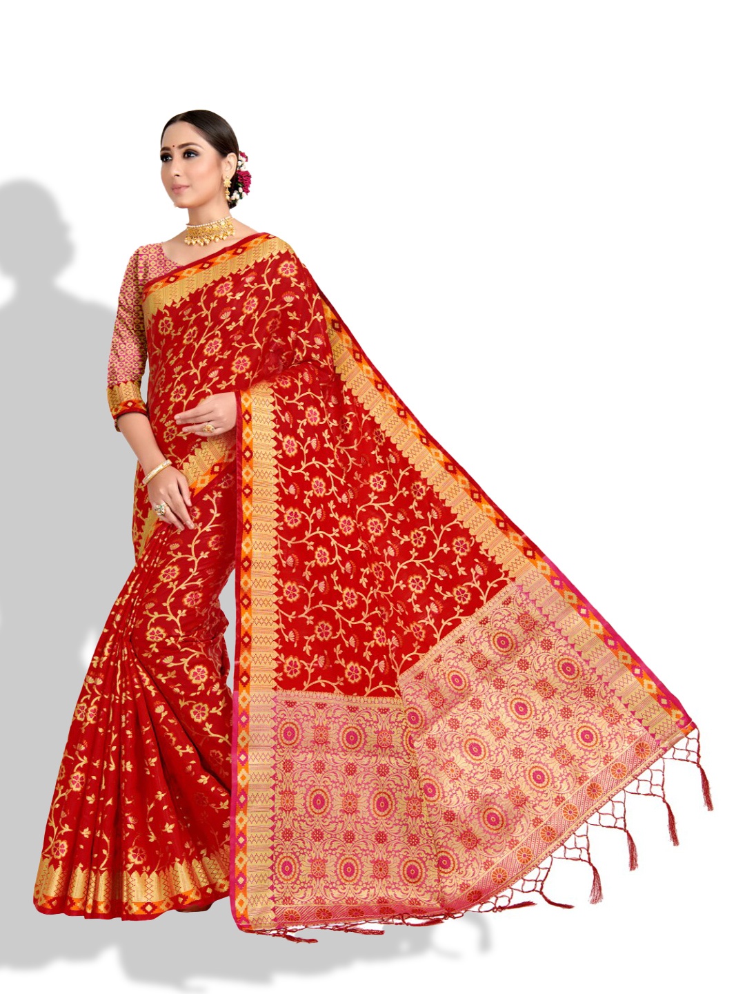 

Vardha Floral Woven Design Banarasi Saree, Red