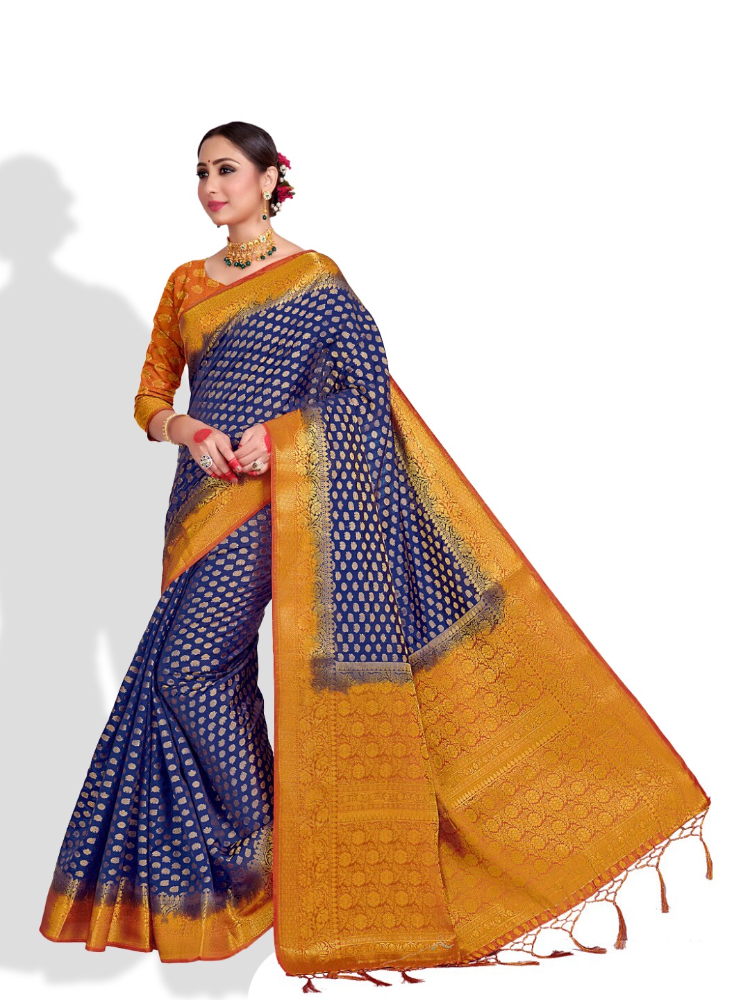 

Vardha Woven Design Zari Art Silk Banarasi Saree, Navy blue