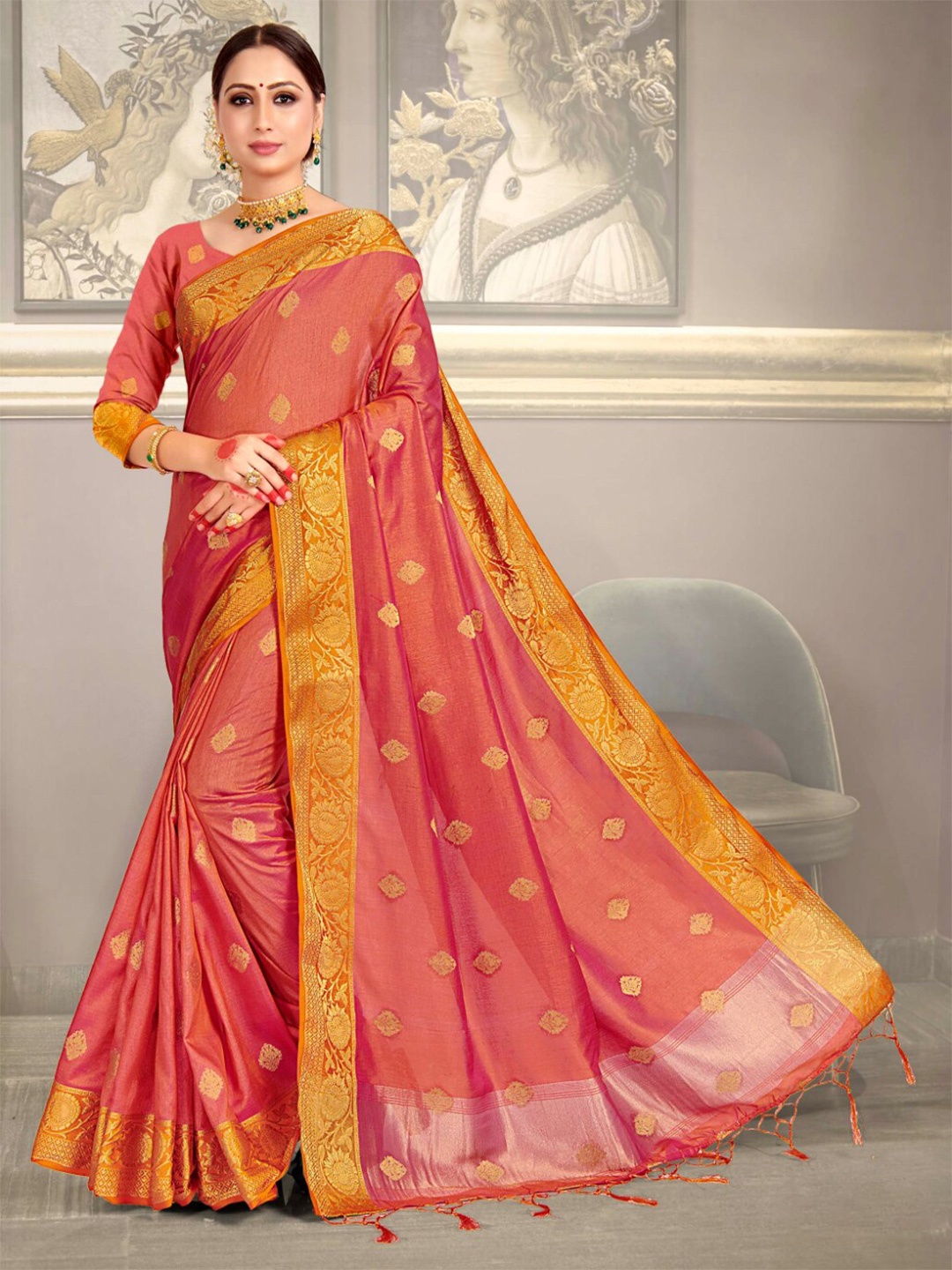 

Vardha Woven Design Zari Art Silk Banarasi Saree, Red