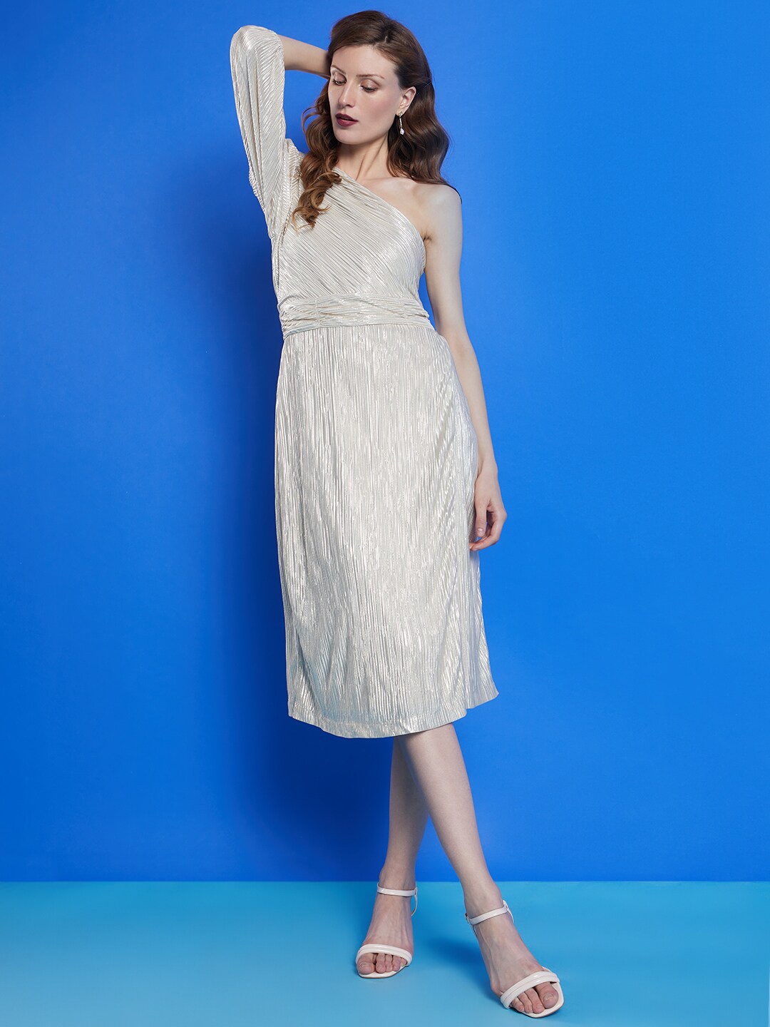 

Vero Moda One Shoulder Front Slit Wrap Dress, Grey