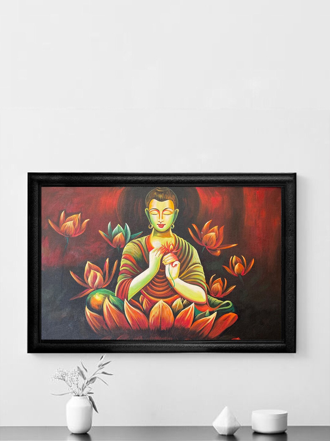 

Gallery99 Red & Green Budhha Meditation With Flowers Landscape Framed Wall Art