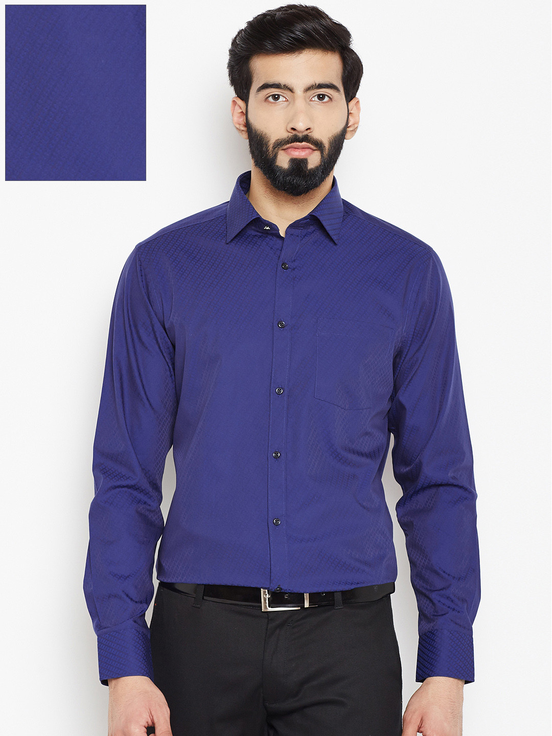 

Blackberrys Men Blue Slim Fit Self-Design Formal Shirt