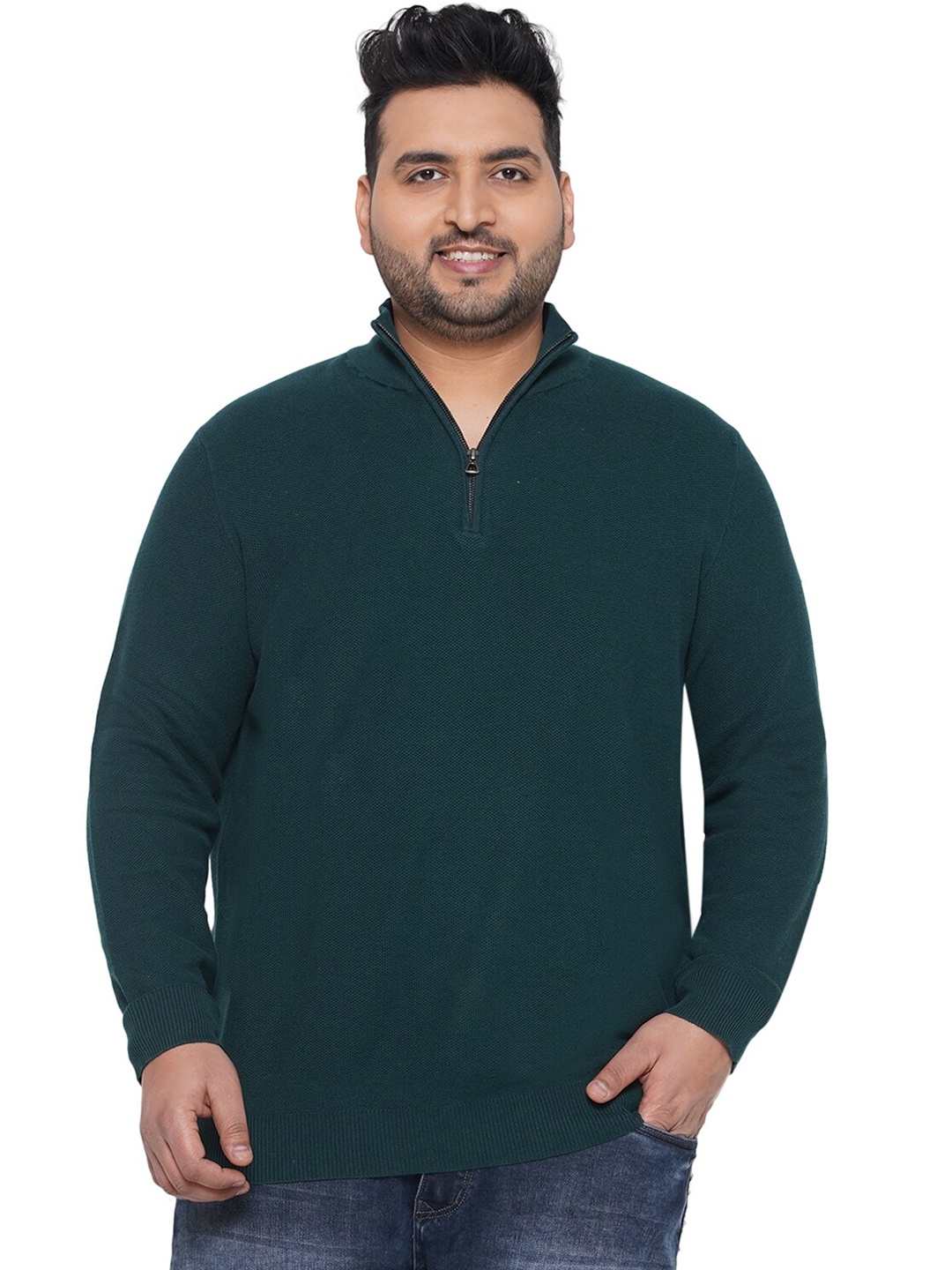 

Santonio Plus Size Mock Collar Pure Cotton Sweatshirt, Green