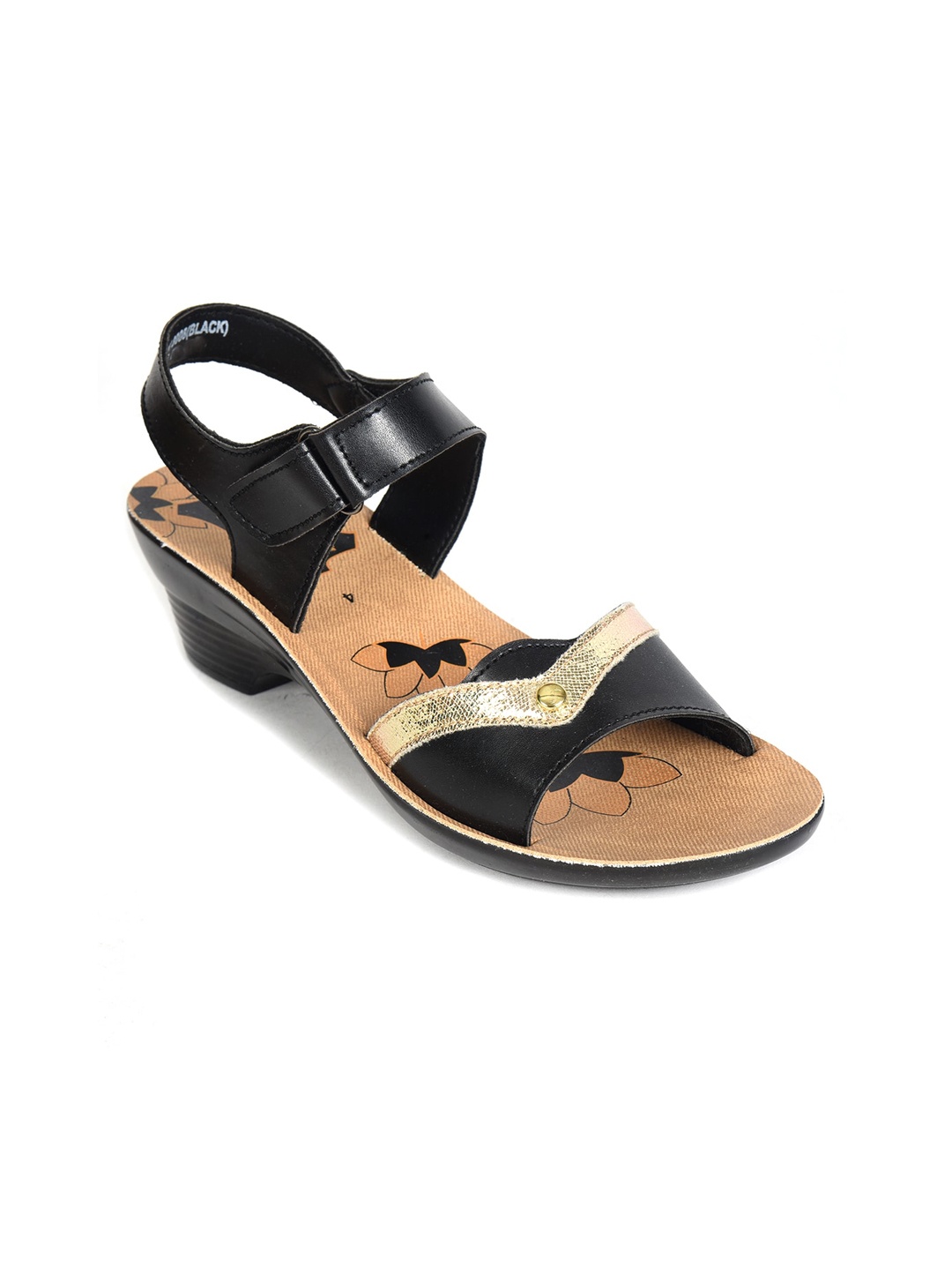 

Ajanta Colourblocked Open Toe Comfort Heels, Black