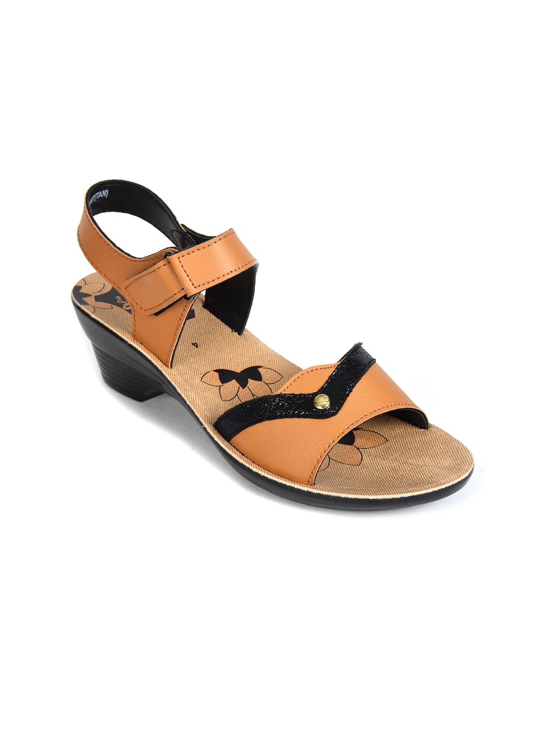 

Ajanta Colourblocked Open Toe Comfort Heels, Tan