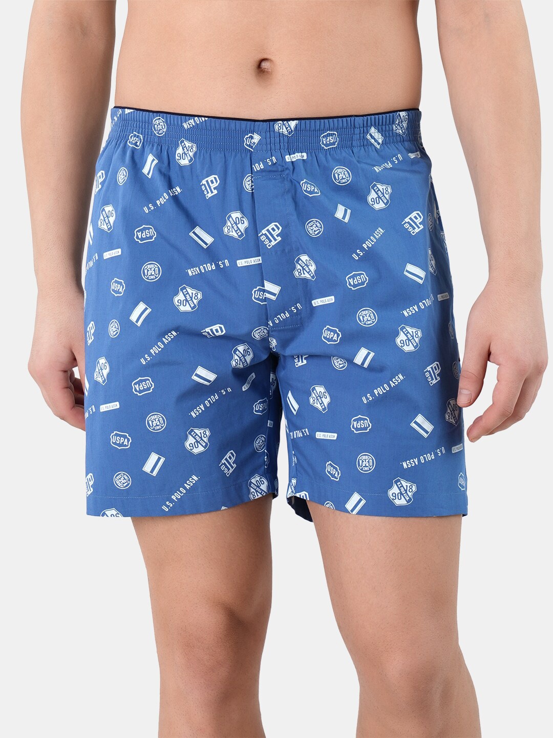 

U.S. Polo Assn. Men Printed Mid-Rise Breathable Pure Cotton Boxers, Blue