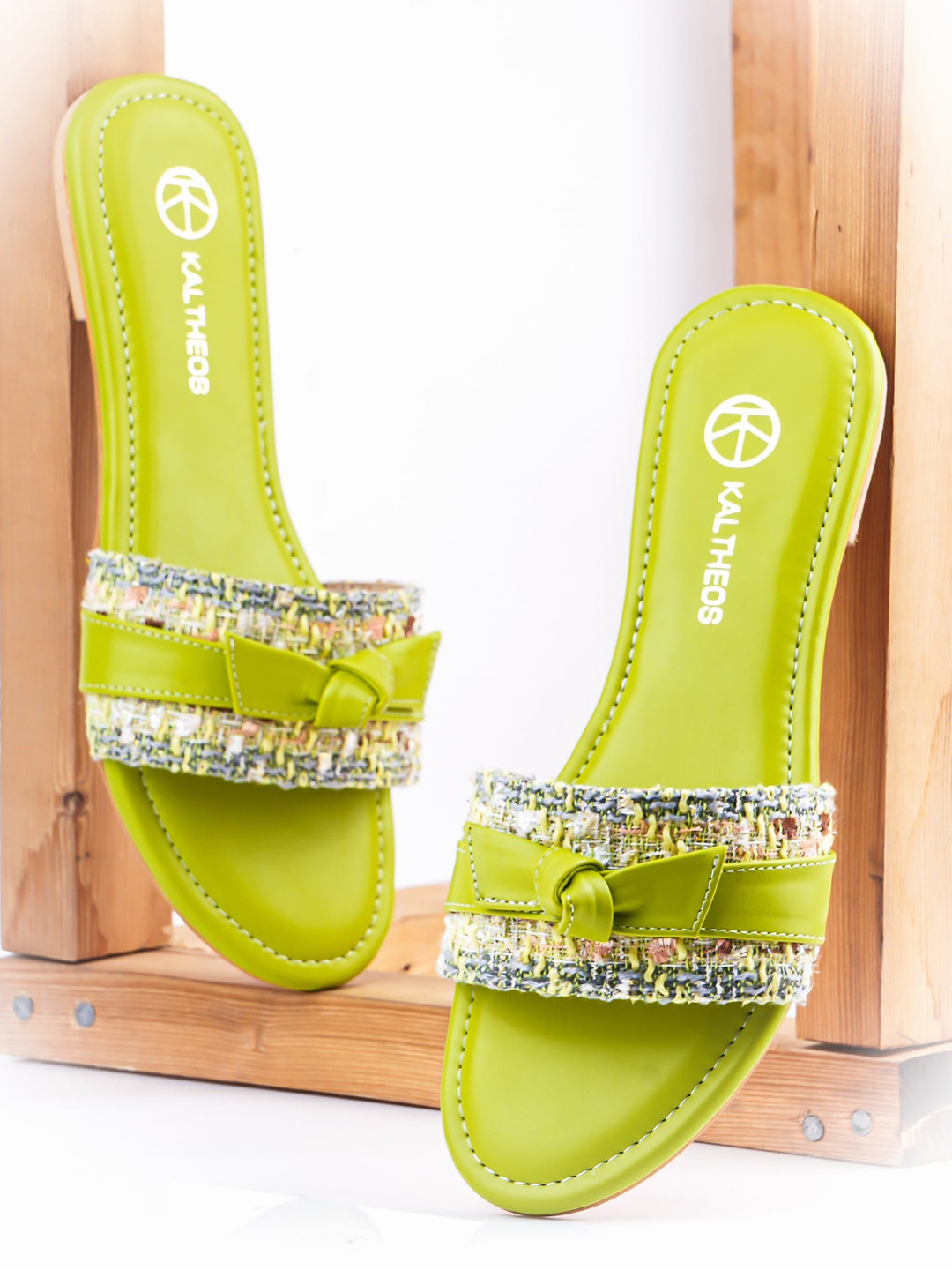 

KALTHEOS Knot Detail Open Toe Flats, Green