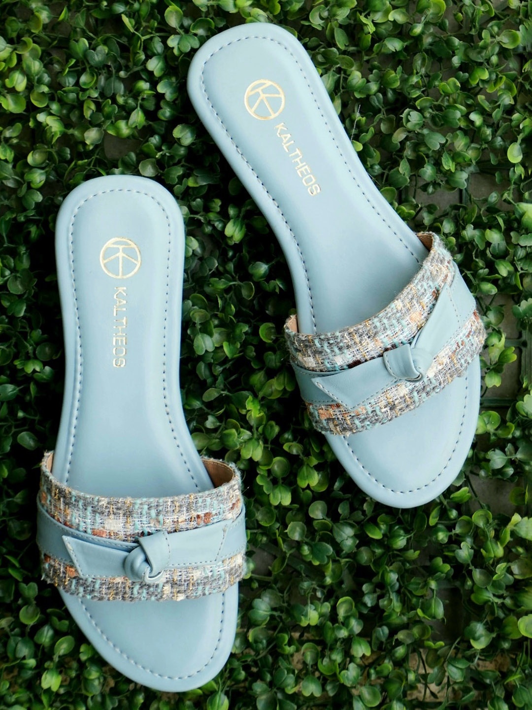 

KALTHEOS Women Woven Design Slip-On Open Toe Flats, Blue