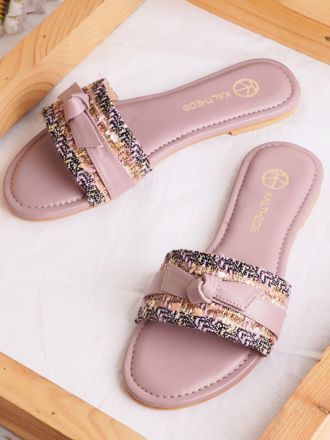 

KALTHEOS Knot Detail Open Toe Flats, Lavender