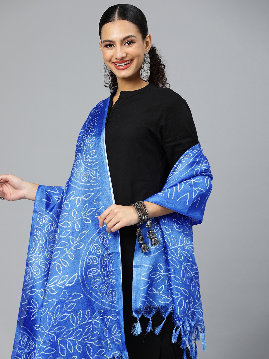 

Rani Saahiba Bandhani Printed Art Silk Dupatta, Blue