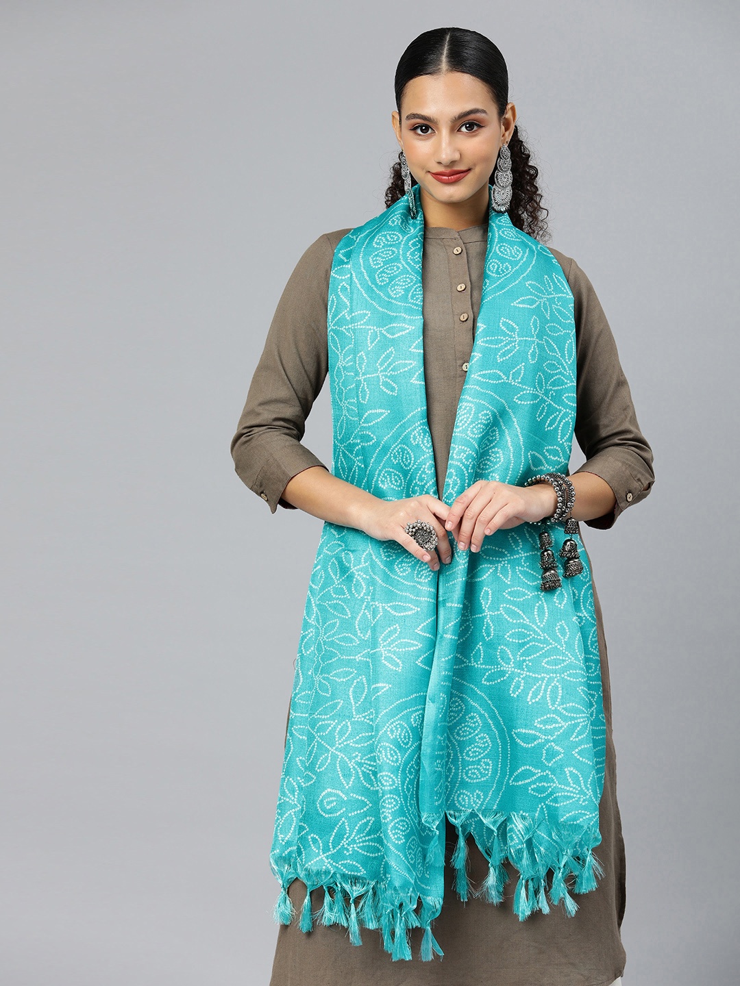 

Rani Saahiba Bandhani Printed Art Silk Dupatta, Turquoise blue