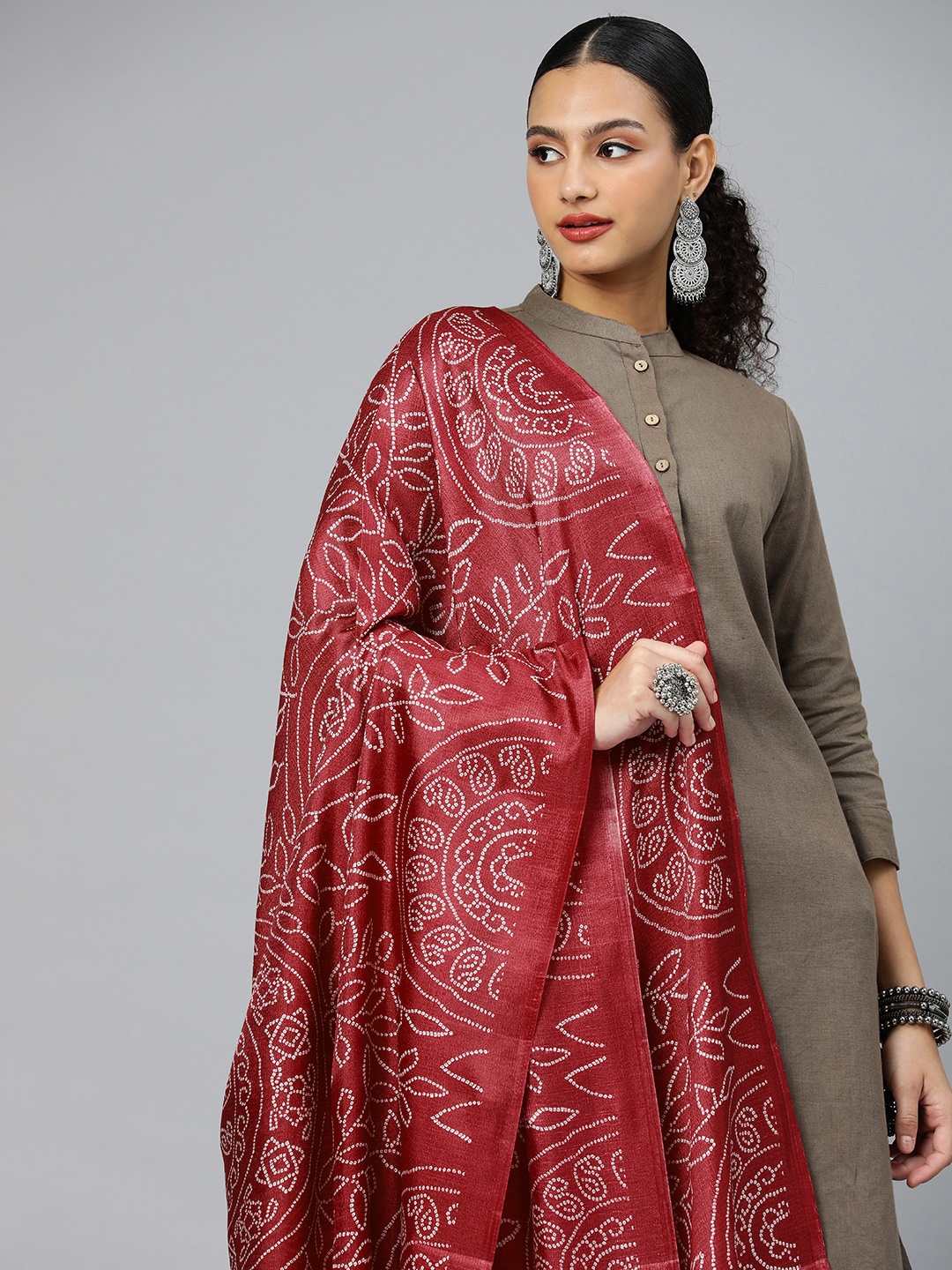 

Rani Saahiba Bandhani Printed Art Silk Dupatta, Maroon