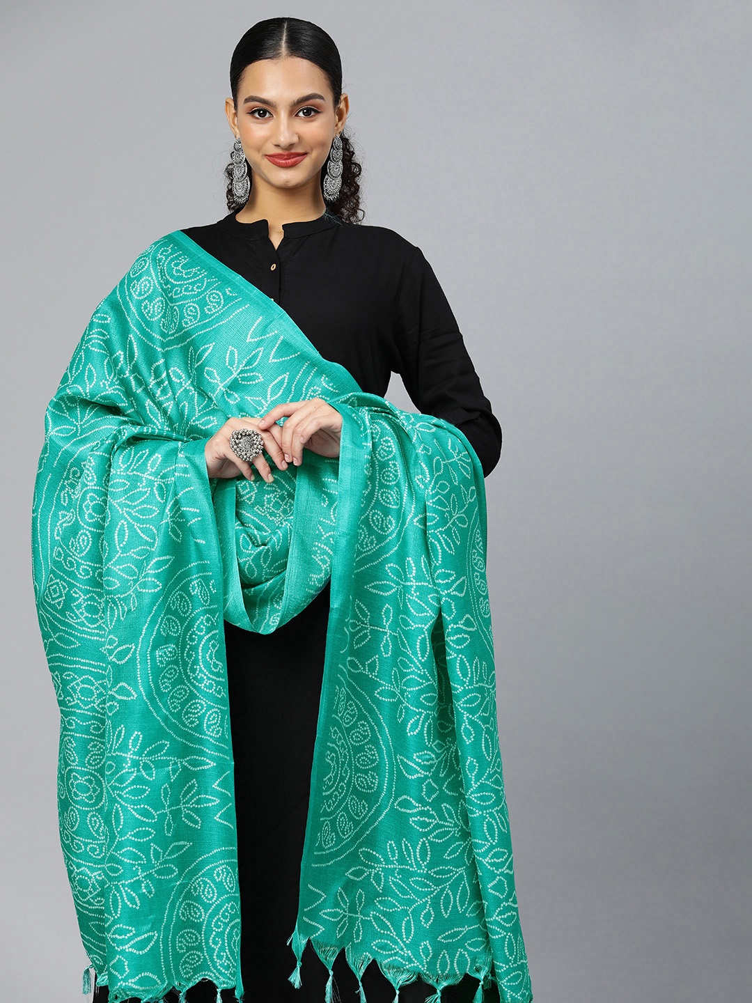 

Rani Saahiba Bandhani Printed Art Silk Dupatta, Sea green