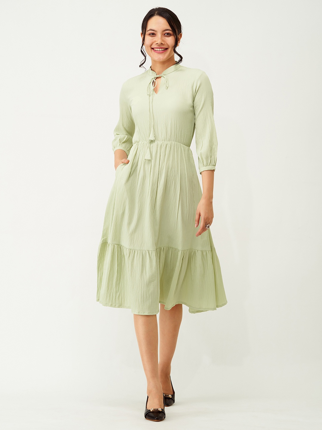 

AASK Crepe Fit & Flare Midi Dress, Lime green