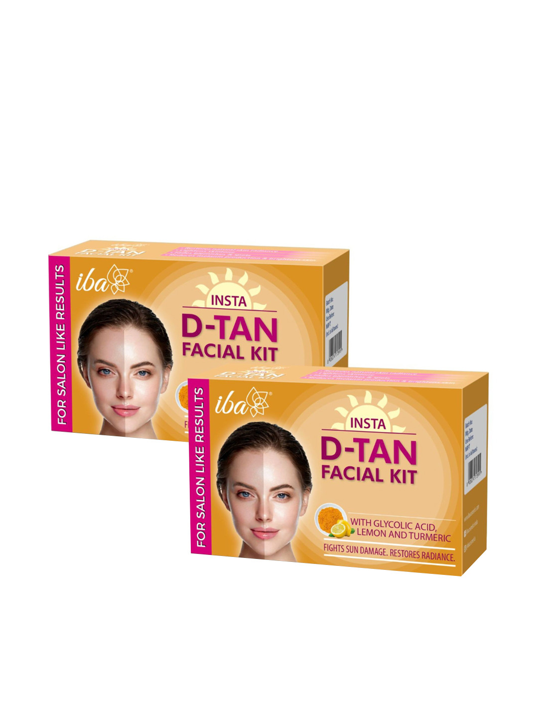 

Iba Set Of 2 Insta D-Tan Facial Kit with Glycolic Acid+Lemon+Turmeric - 60 g Each