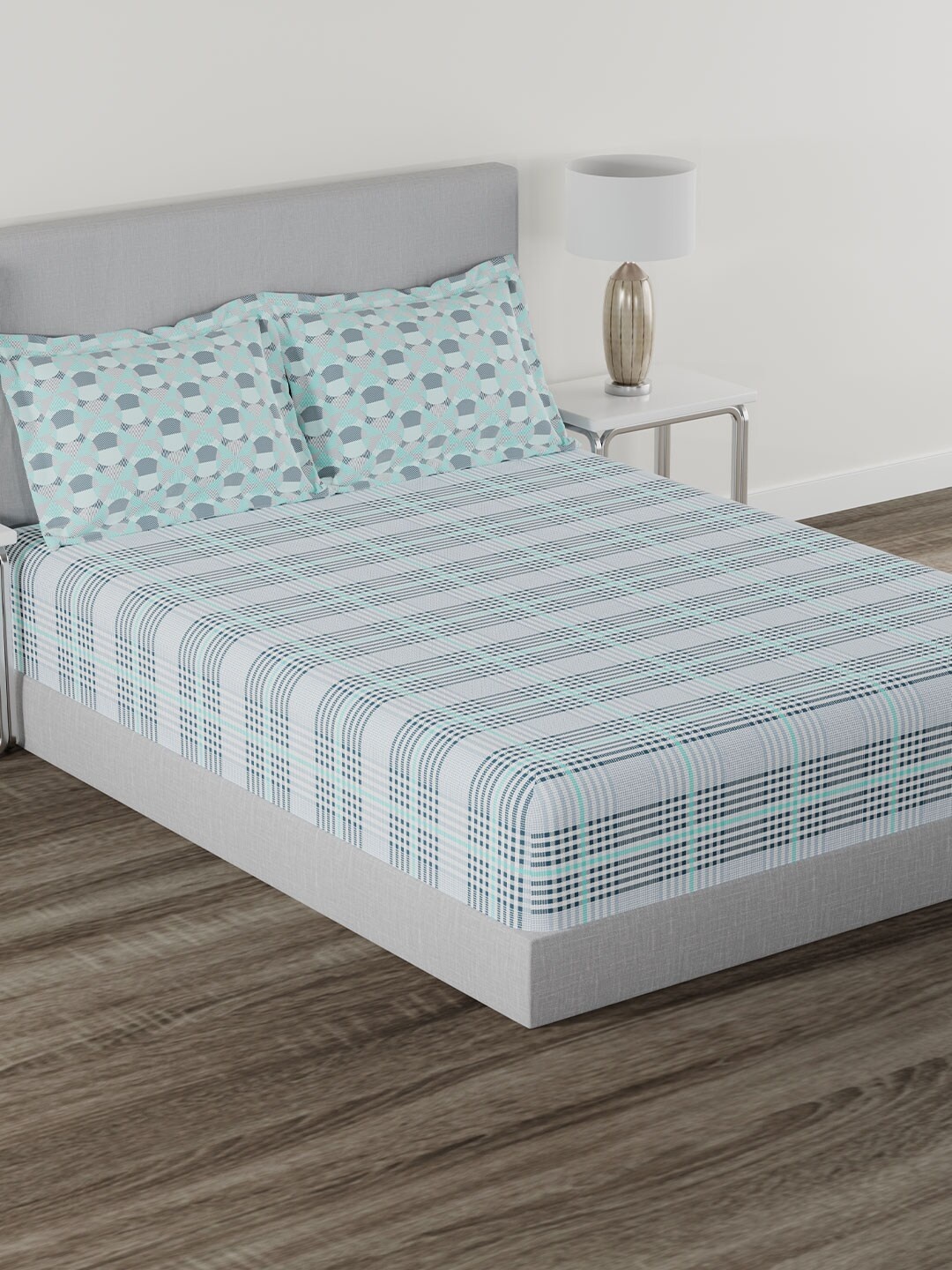 

MYTRIDENT Everyday Blue Printed 120 TC Cotton Queen Bedsheet 2 Pillow Covers