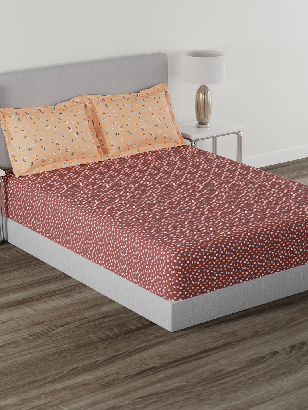 

MYTRIDENT Everyday Maroon Printed 120 TC Cotton Queen Bedsheet 2 Pillow Covers