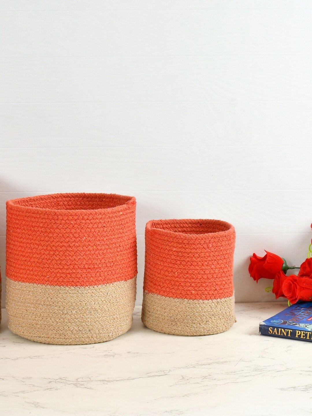 

Homefab India Orange-Colored & Brown 2 Pieces Woven Jute & Cotton Planters Baskets