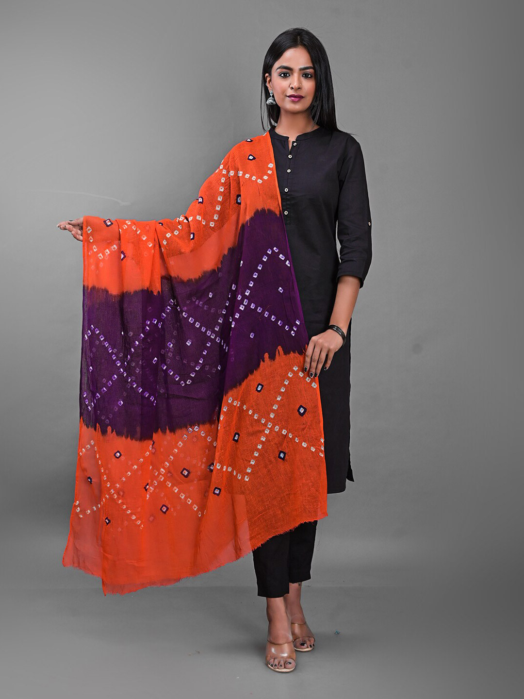 

Apratim Printed Bandhani Cotton Dupatta, Orange