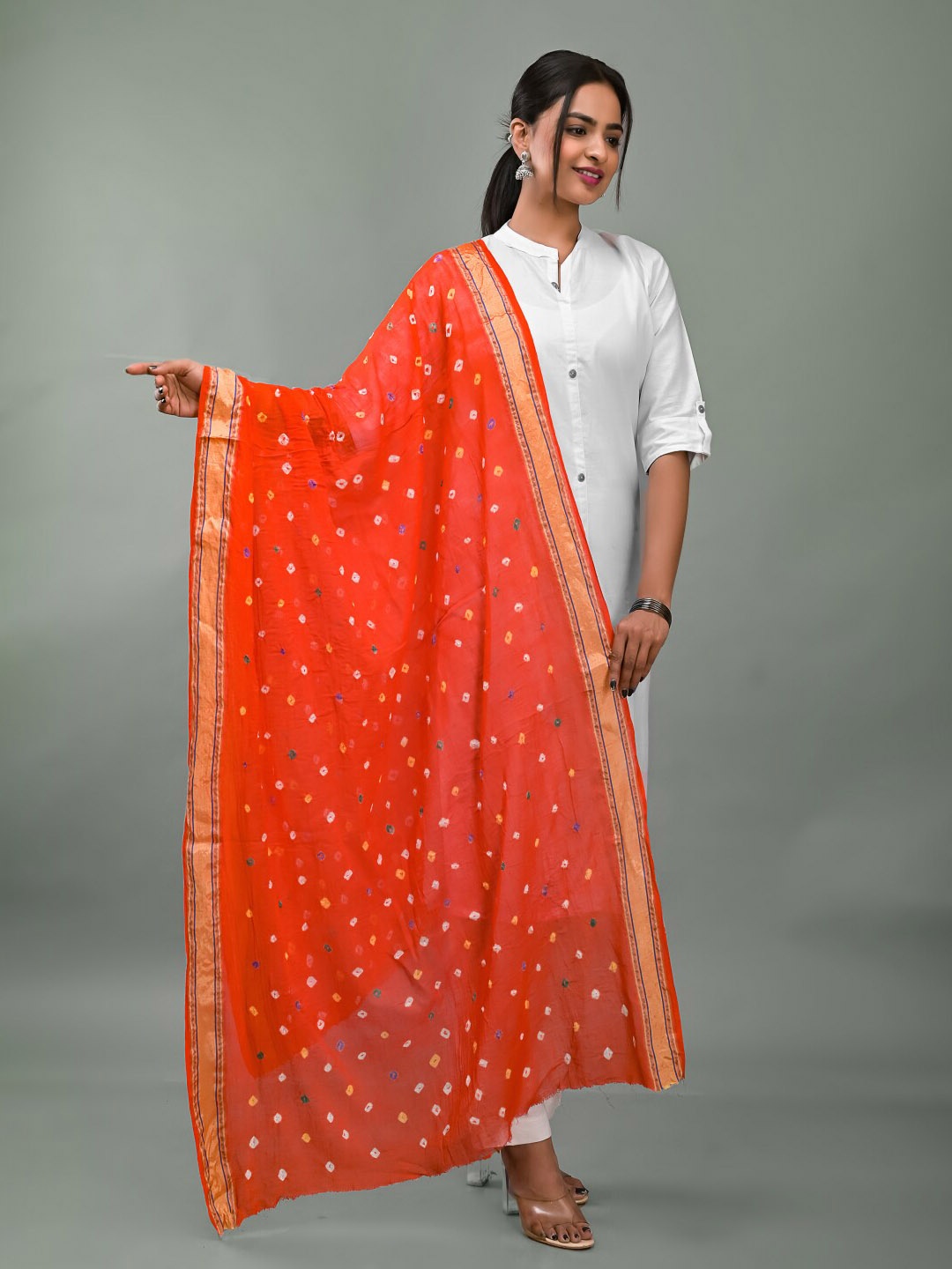 

Apratim Printed Bandhani Cotton Dupatta, Orange