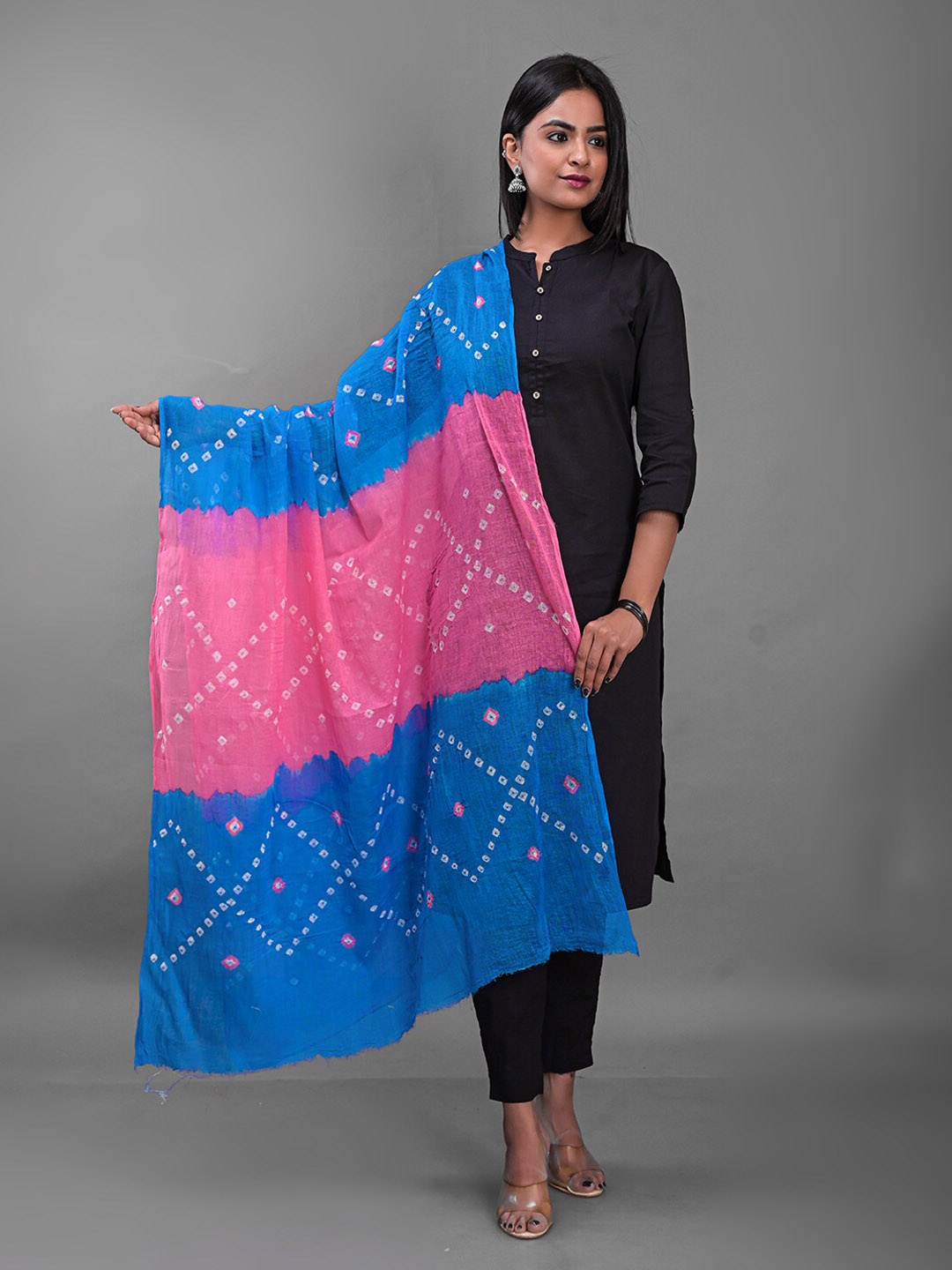 

Apratim Printed Bandhani Cotton Dupatta, Blue