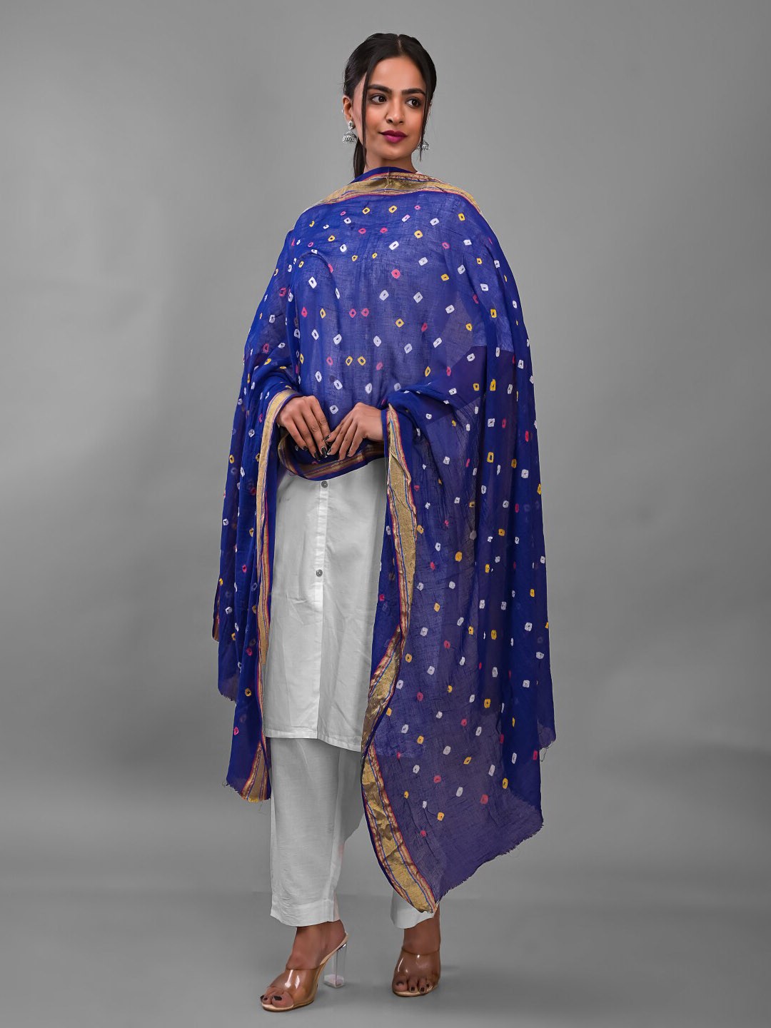 

Apratim Printed Bandhani Cotton Dupatta, Blue