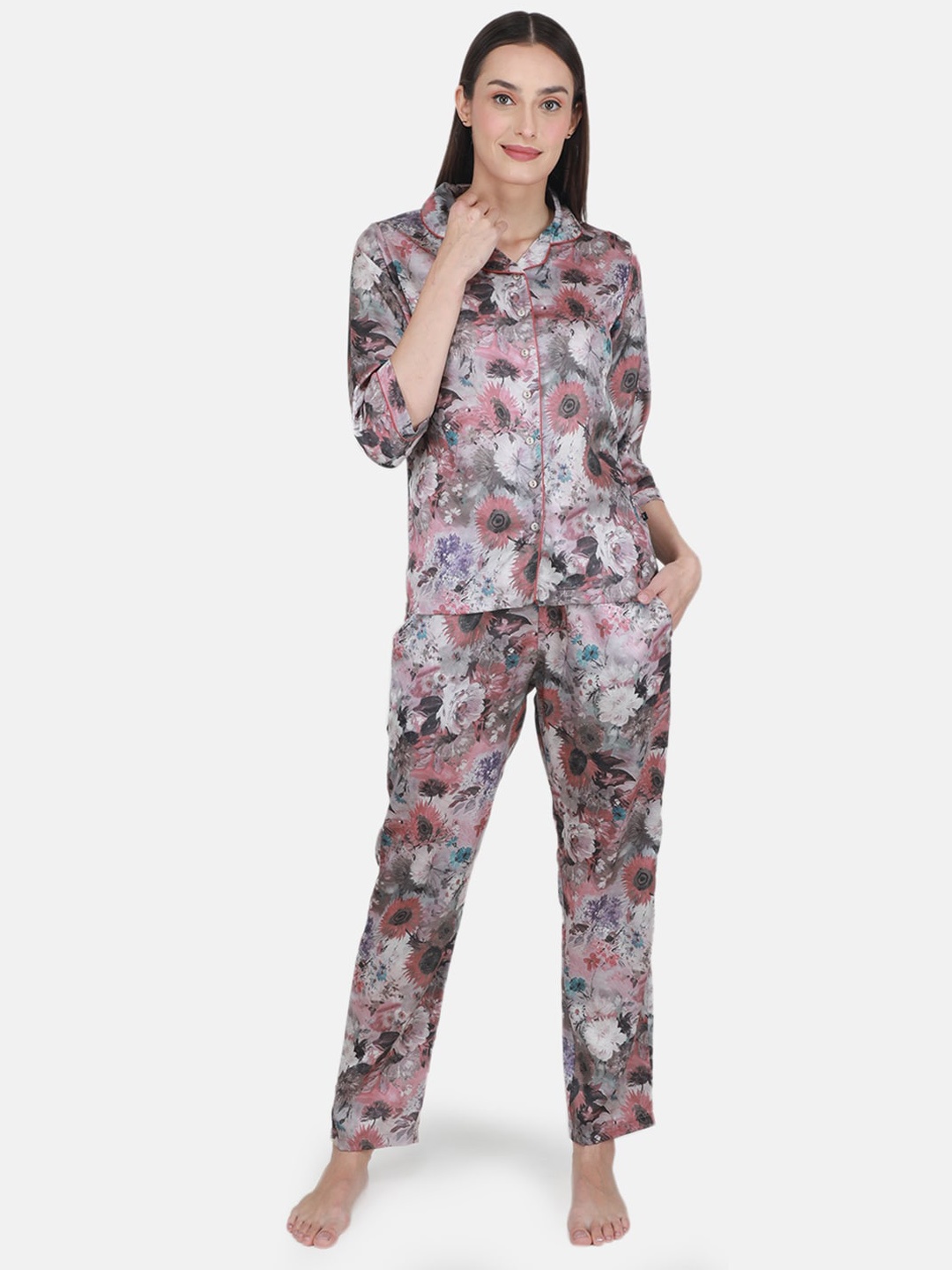 

Monte Carlo Floral Printed Night Suit, Peach