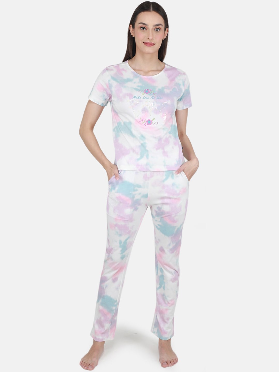 

Monte Carlo Tie & Dye Printed Pure Cotton Night Suit, Pink