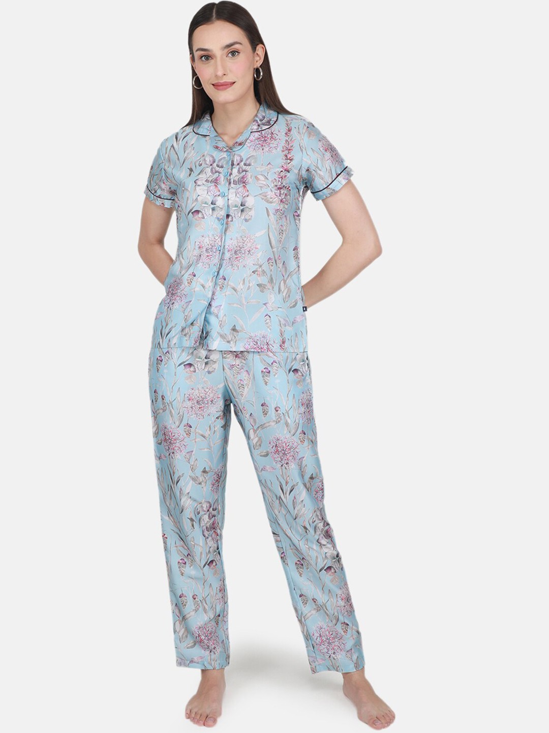 

Monte Carlo Floral Printed Night Suit, Blue