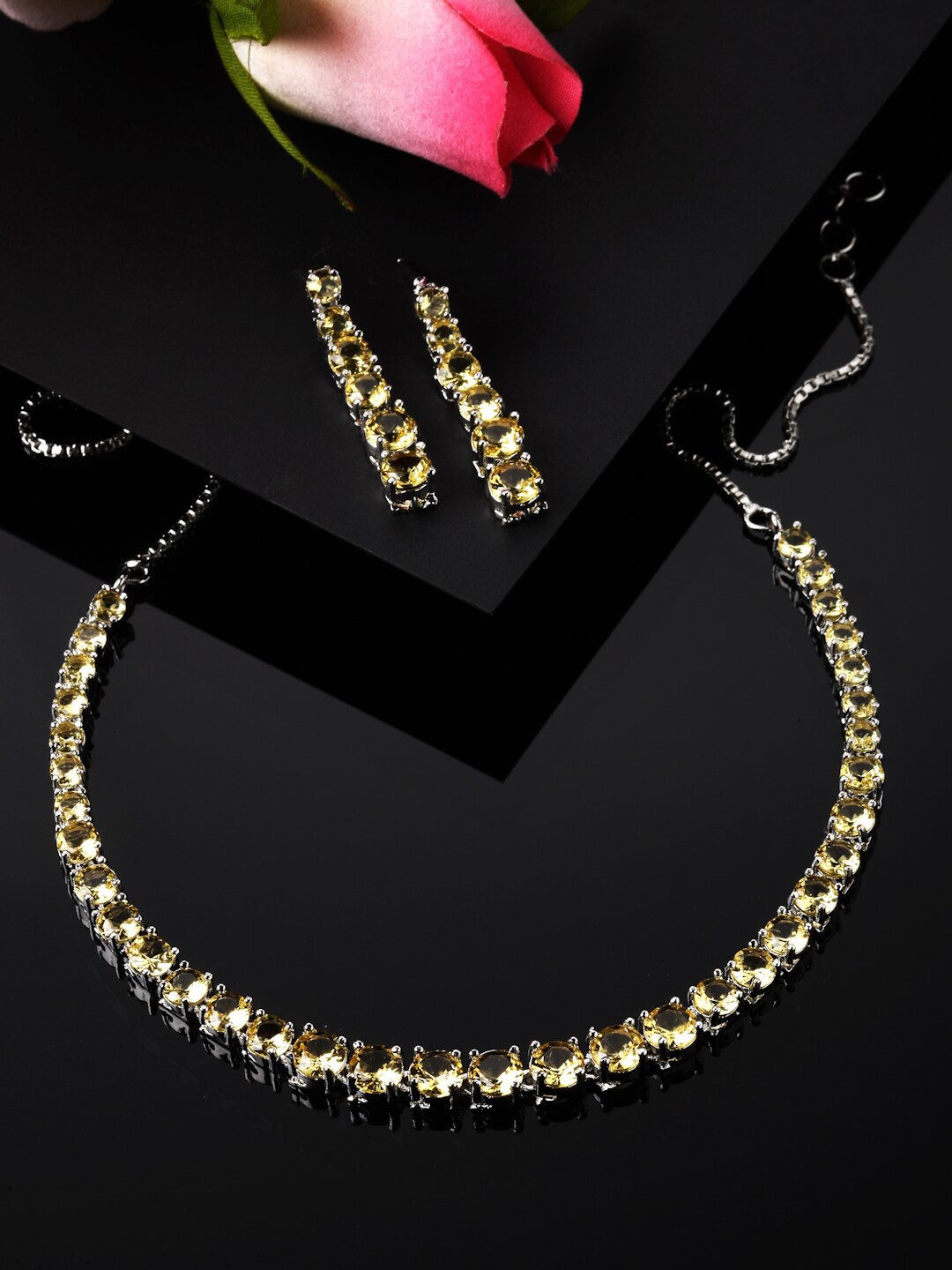 

ZENEME Rhodium-Plated AD-Studded Jewellery Set, Silver