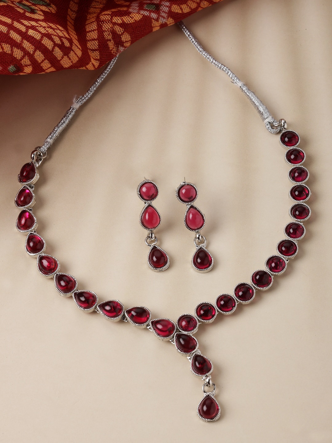 

ZENEME Rhodium-Plated Dual Shaped AD Studded Necklace with Earrings Jewellery Set, Silver