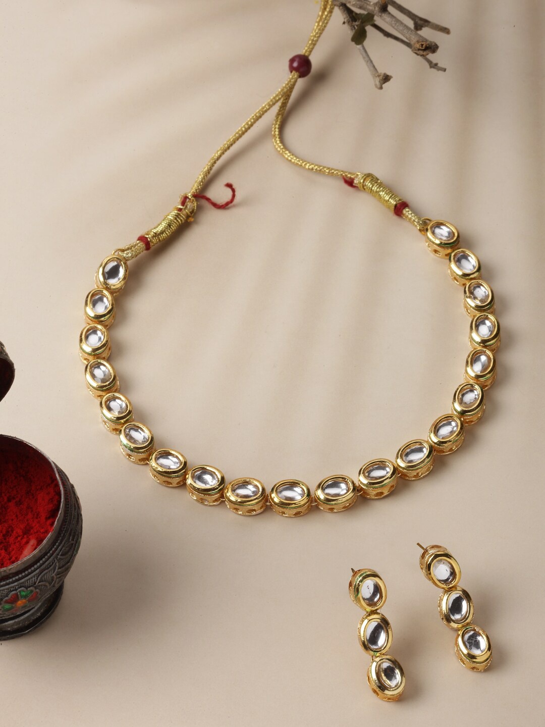 

ZENEME Gold-Plated AD-Studded Jewellery Set