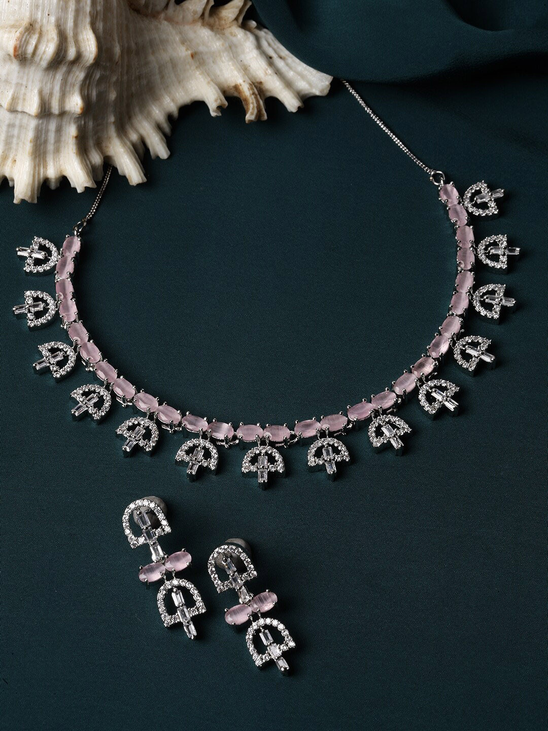

ZENEME Rhodium-Plated AD-Studded Jewellery Set, Silver