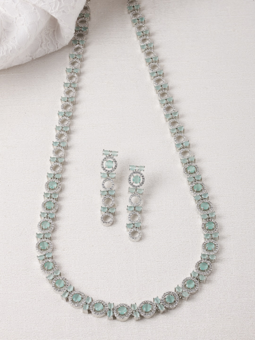 

ZENEME Rhodium-Plated AD-Studded Jewellery Set, Silver