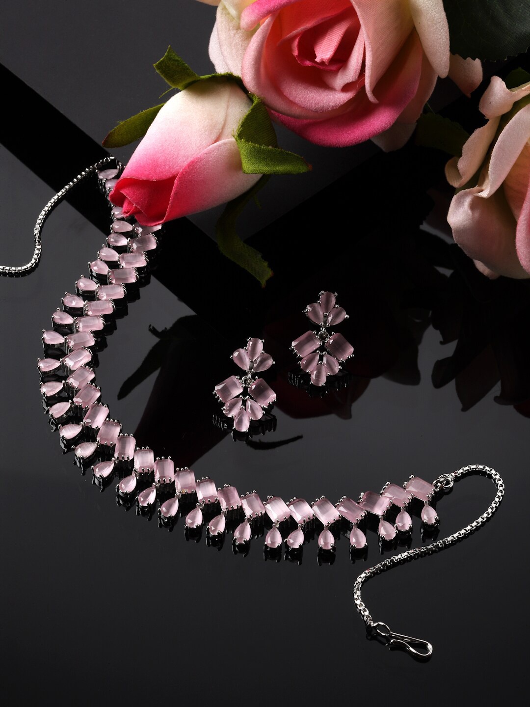 

ZENEME Rhodium-Plated AD-Studded Jewellery Set, Silver