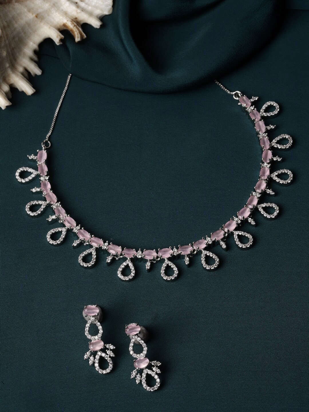 

ZENEME Rhodium-Plated AD-Studded Jewellery Set, Silver