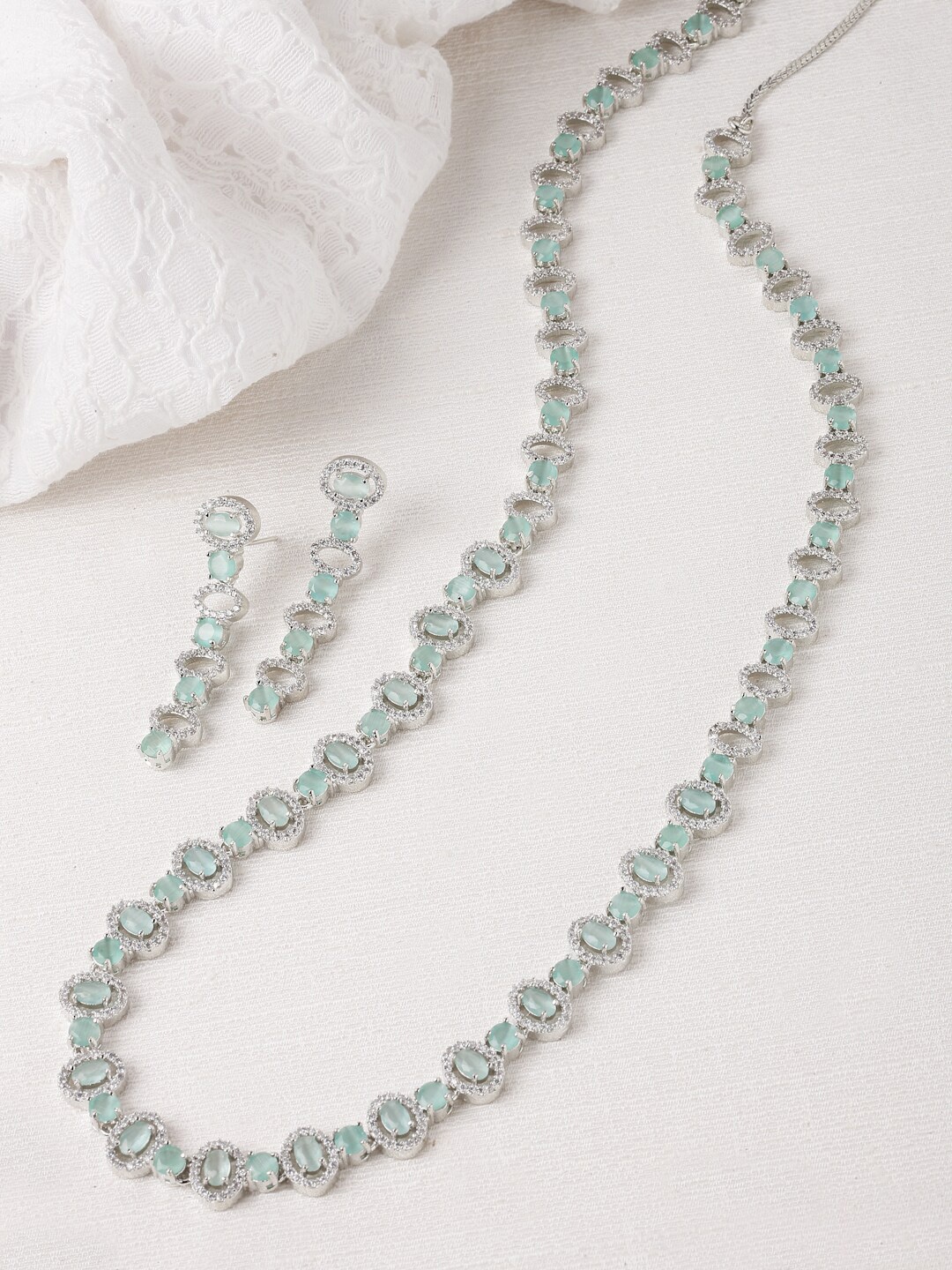

ZENEME Rhodium-Plated AD-Studded Jewellery Set, Silver