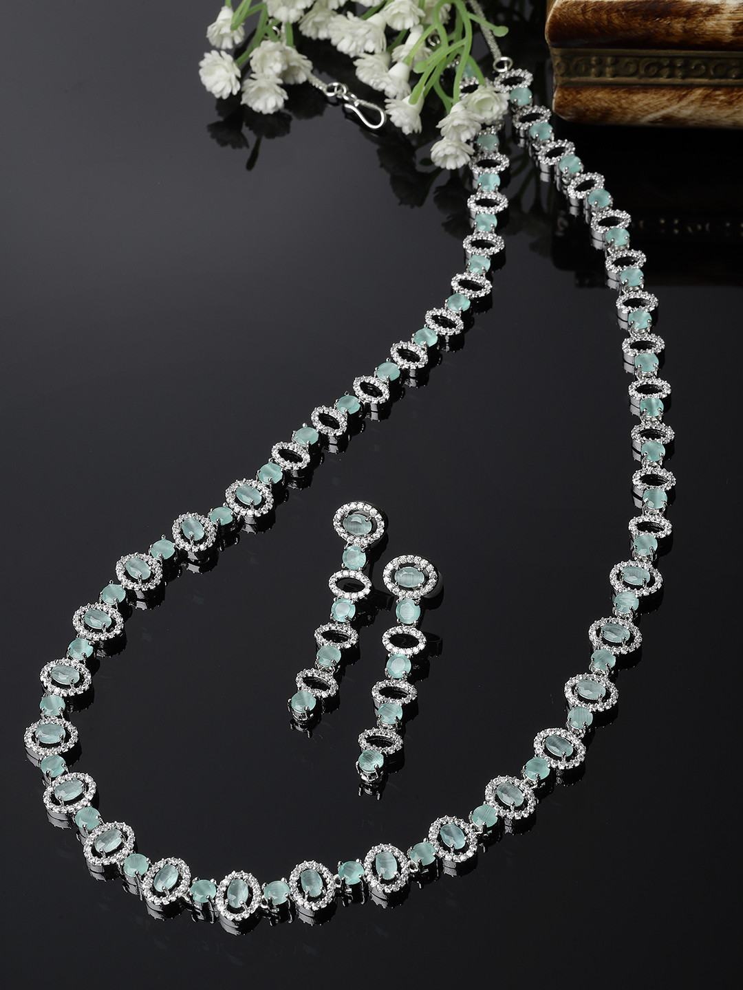 ZENEME Rhodium-Plated AD-Studded Jewellery Set