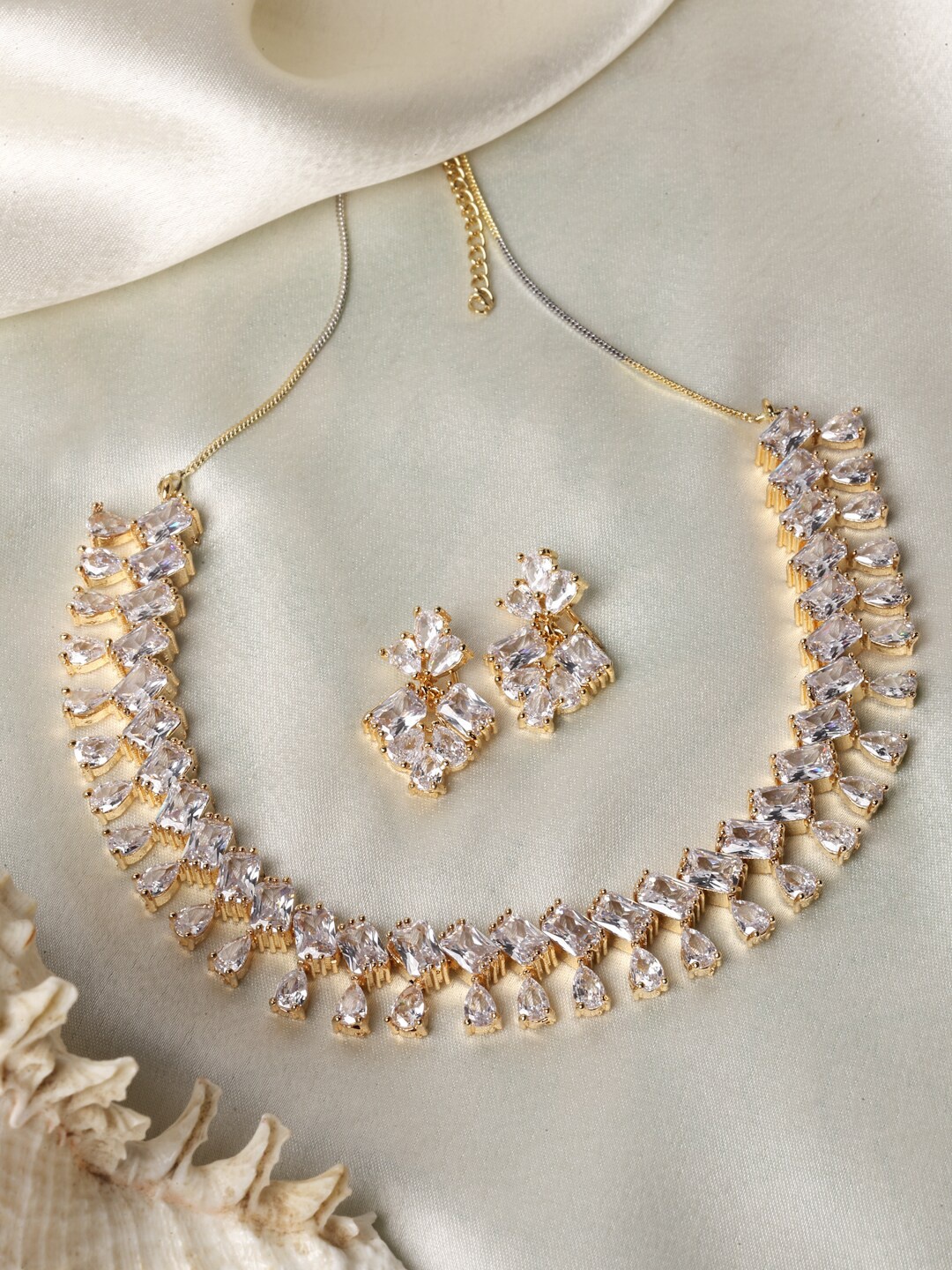 

ZENEME Gold-Plated AD-Studded Jewellery Set