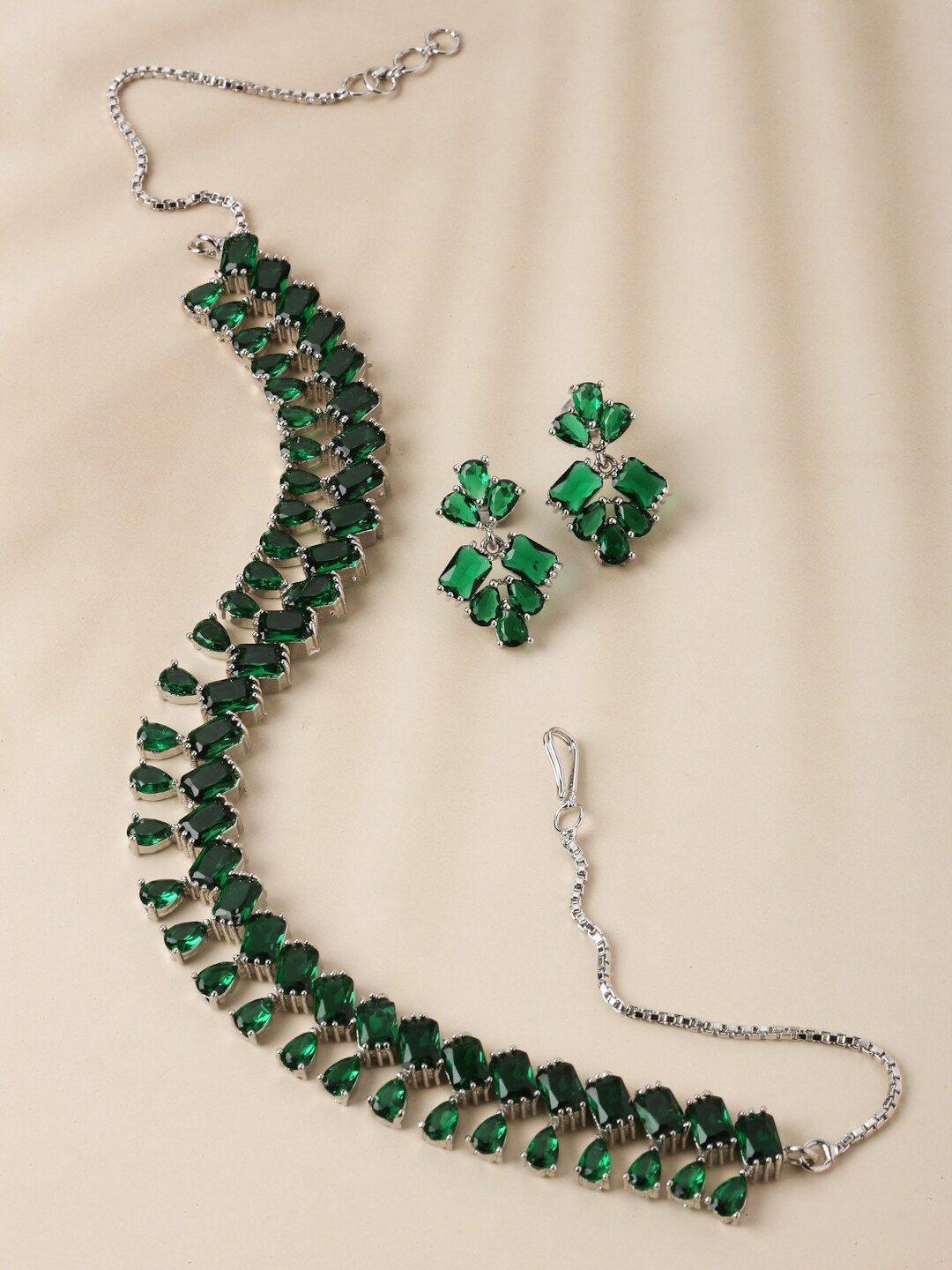 

ZENEME Rhodium-Plated AD-Studded Jewellery Set, Silver