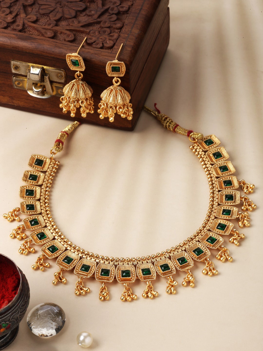 

ZENEME Gold-Plated Stone Studded Jewellery Set