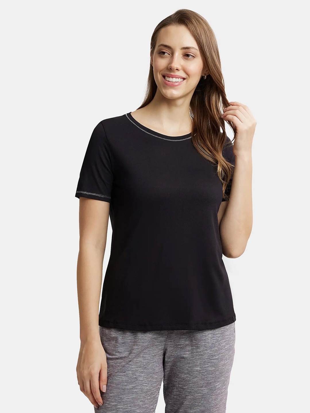 

Jockey Micro Modal Cotton Relaxed Fit T-shirt-RX71, Black