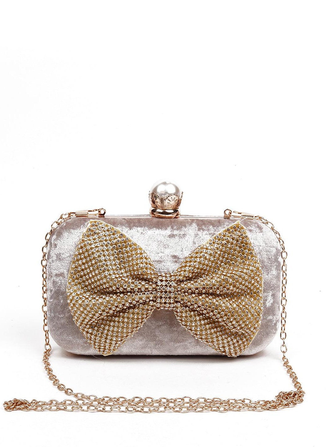 

ODETTE Embellished Box Clutch With Bow, Pink