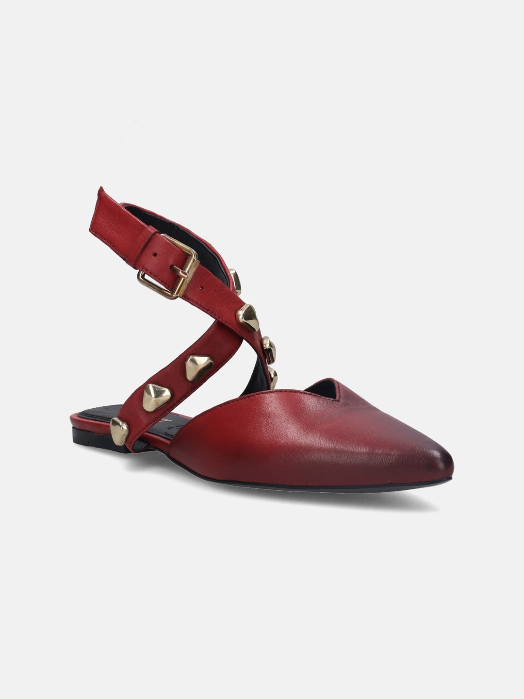 

BAGATT Tabea Studded Ankle Looped Leather Mules, Maroon