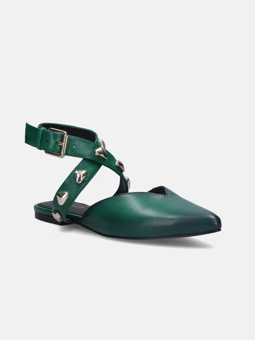 

BAGATT Studded Ankle Looped Leather Mules, Green