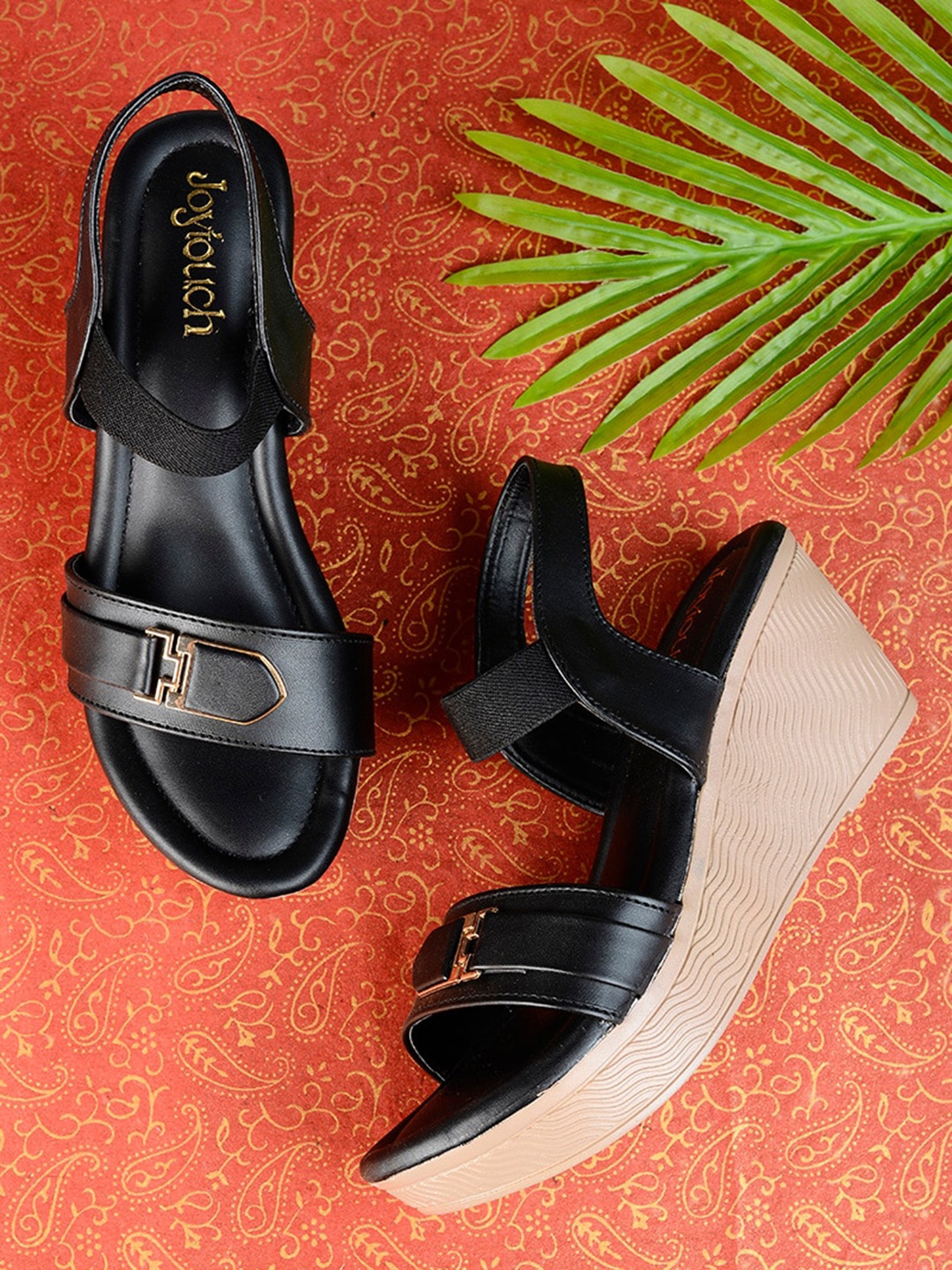 

Joytouch Open Toe Wedges With Backstrap, Black
