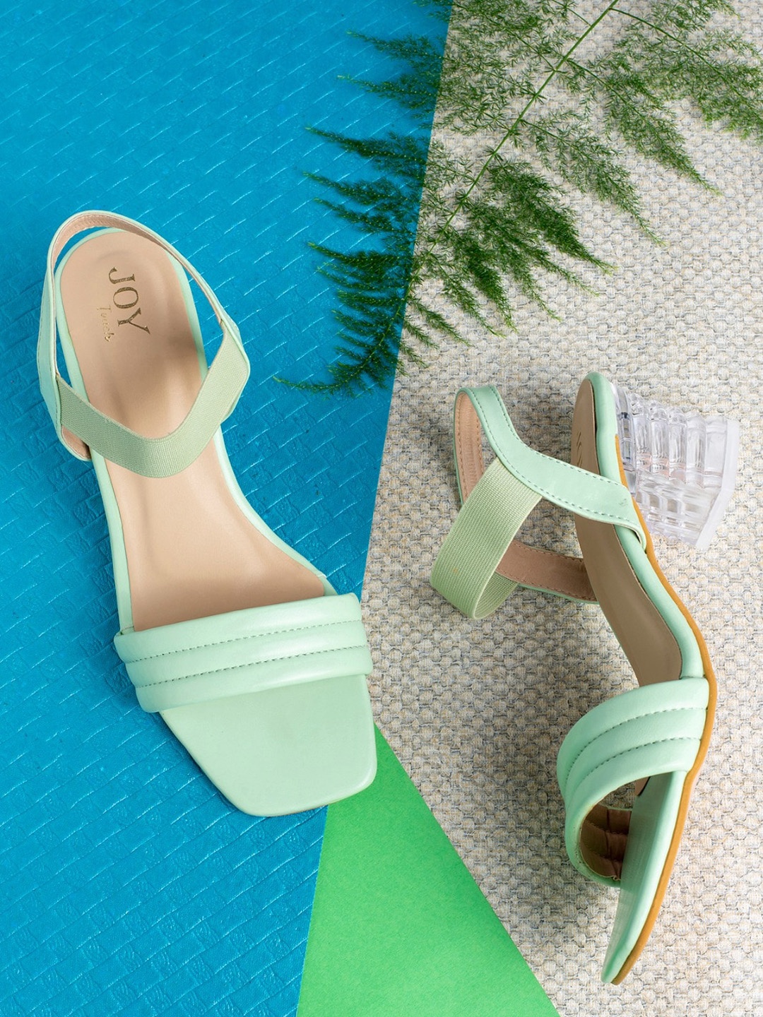 

Joytouch Open Toe Block Heels With Backstrap, Green