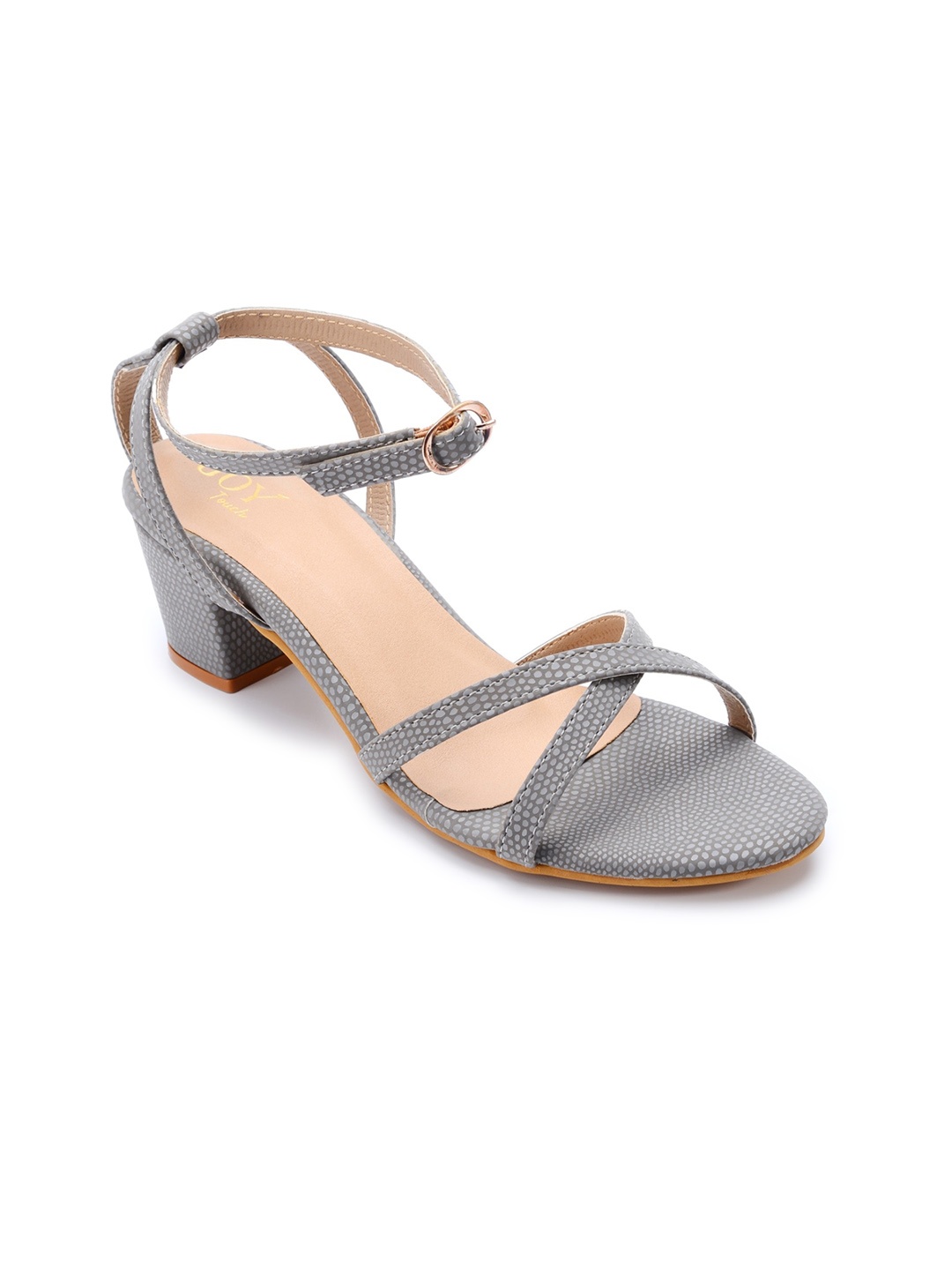 

Joytouch Textured Open Toe Block Heels With Ankle Loop, Grey