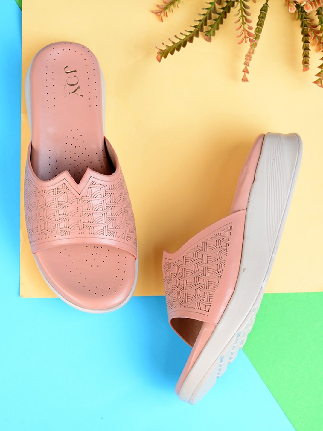 

Joytouch Textured Open Toe Comfort Heels, Peach